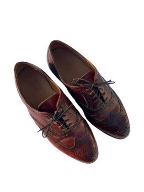 Vtg Bass Leather Wing Tip Shoes Men's Size 9 1/2 D Brogue Wingtips Brown Red USA